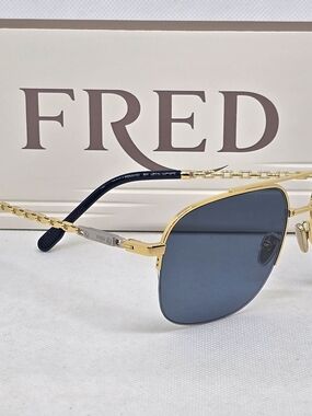 FRED Gold Frame Sunglasses with Dark Blue Lenses